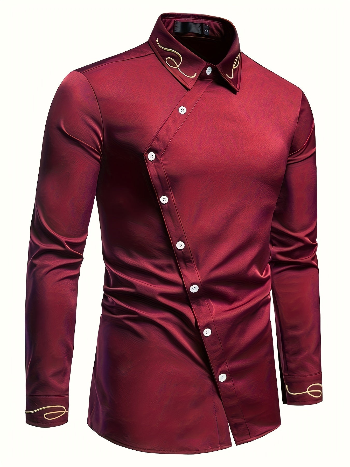 Camisa Masculina Elegante Manga Longa Designer De Botão Estiloso