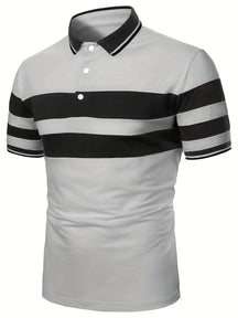 Camisa Masculina Listrada No Peito Manga Curta Gola Polo