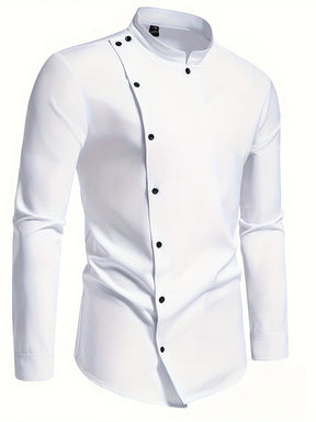 Camisa Masculina Casual Formal Botões Irregulares De Lado Manga Comprida