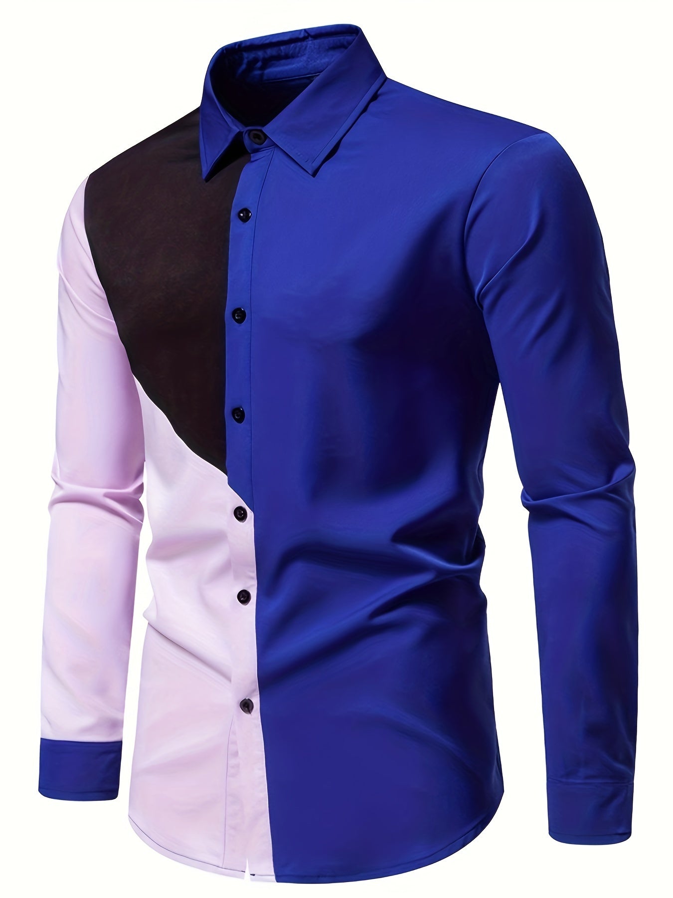 Camisa Masculina Com Blocos De Cores  Manga Longa Estilosa