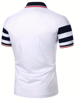 Camisa Masculina Listrada No Peito Manga Curta Gola Polo