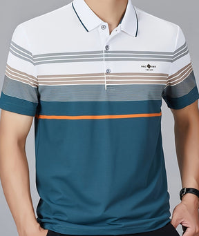 Camisa Masculina Casual Com Listras Polo Algodão   Manga Curta