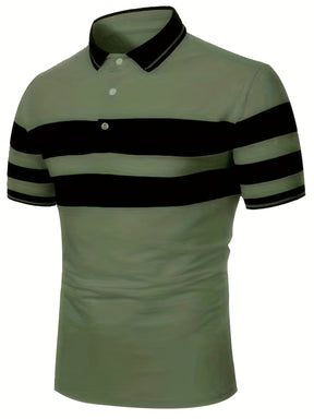 Camisa Masculina Listrada No Peito Manga Curta Gola Polo