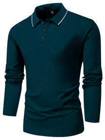 Camisa Masculina Polo Casual Simples Com Mangas Longas  Ideal Para Inverno