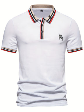 Camisa Masculina Gola Polo Manga Curta Com Listras  Na Barra e gola