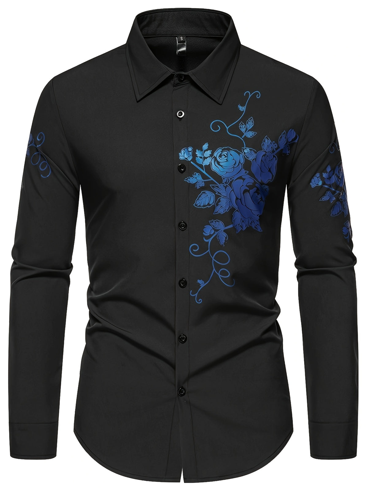 Camisa Masculina  Social Manga Comprida Detalhe Impresso De Rosas