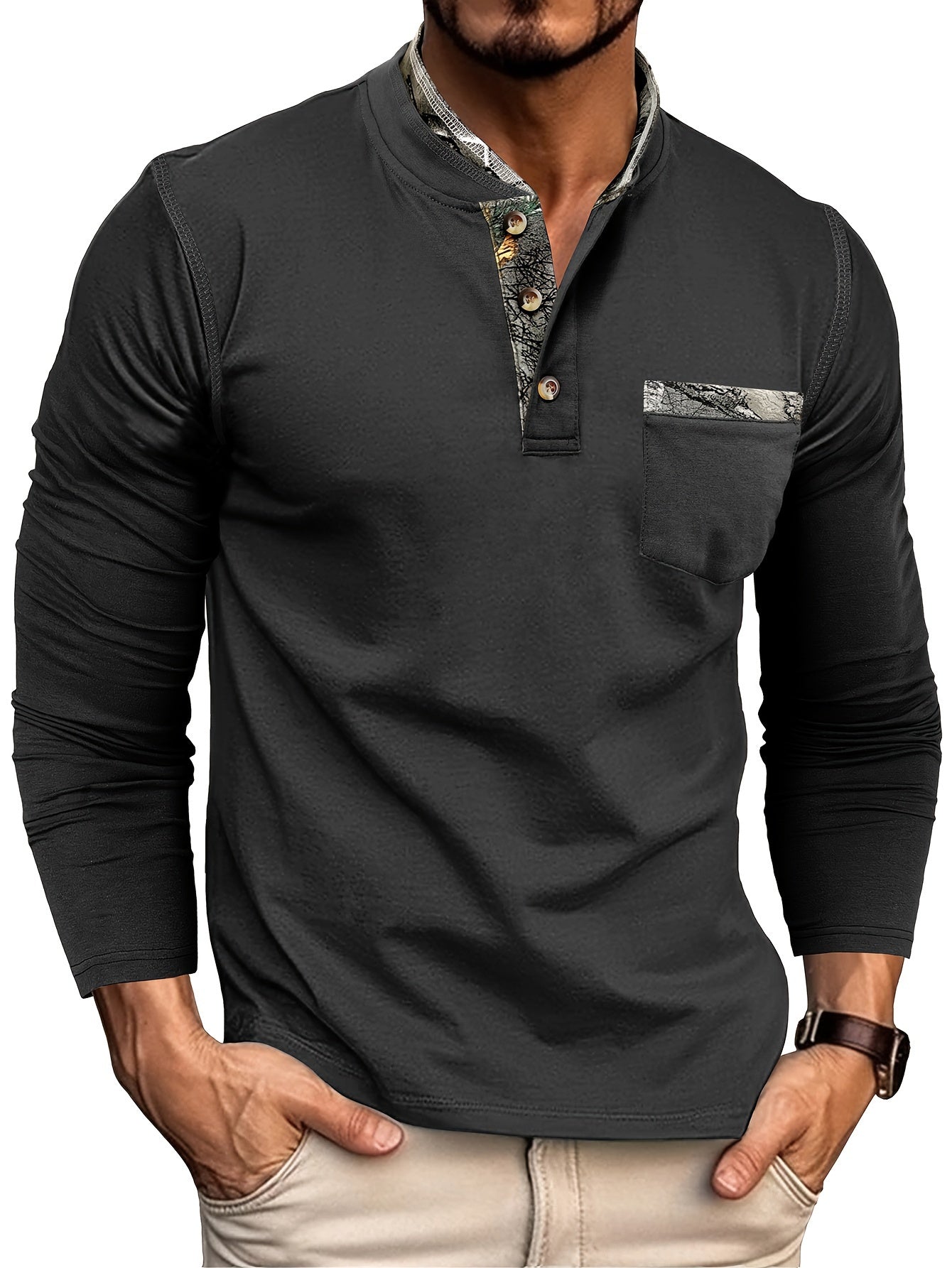 Camisa Masculina Casual Manga Longa Lisa