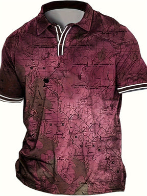 Camisa Masculina Polo Com Listras Na Manga E Gola Estampas De Mapa