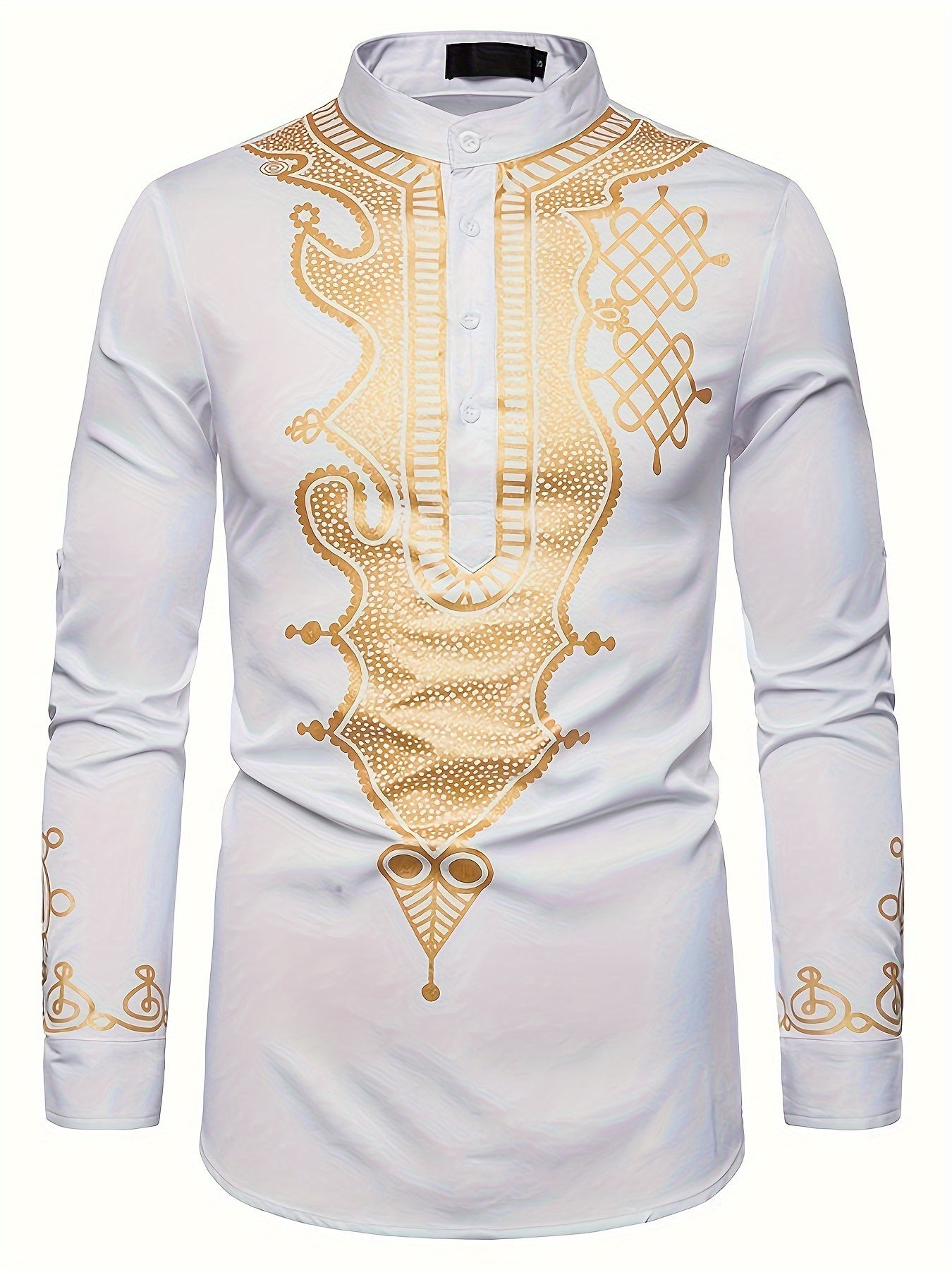 Camisa Masculina Casual E formal Com Detalhe Dourado Mangas Longas