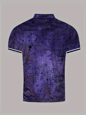 Camisa Masculina Polo Com Listras Na Manga E Gola Estampas De Mapa