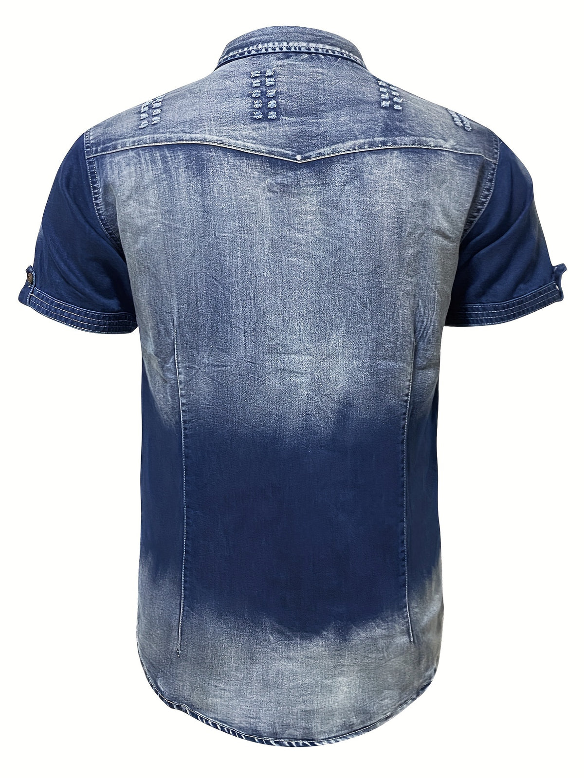 Camisa Masculina Casual Jeans Com Bolsos Manga Curta