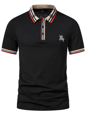 Camisa Masculina Gola Polo Manga Curta Com Listras  Na Barra e gola