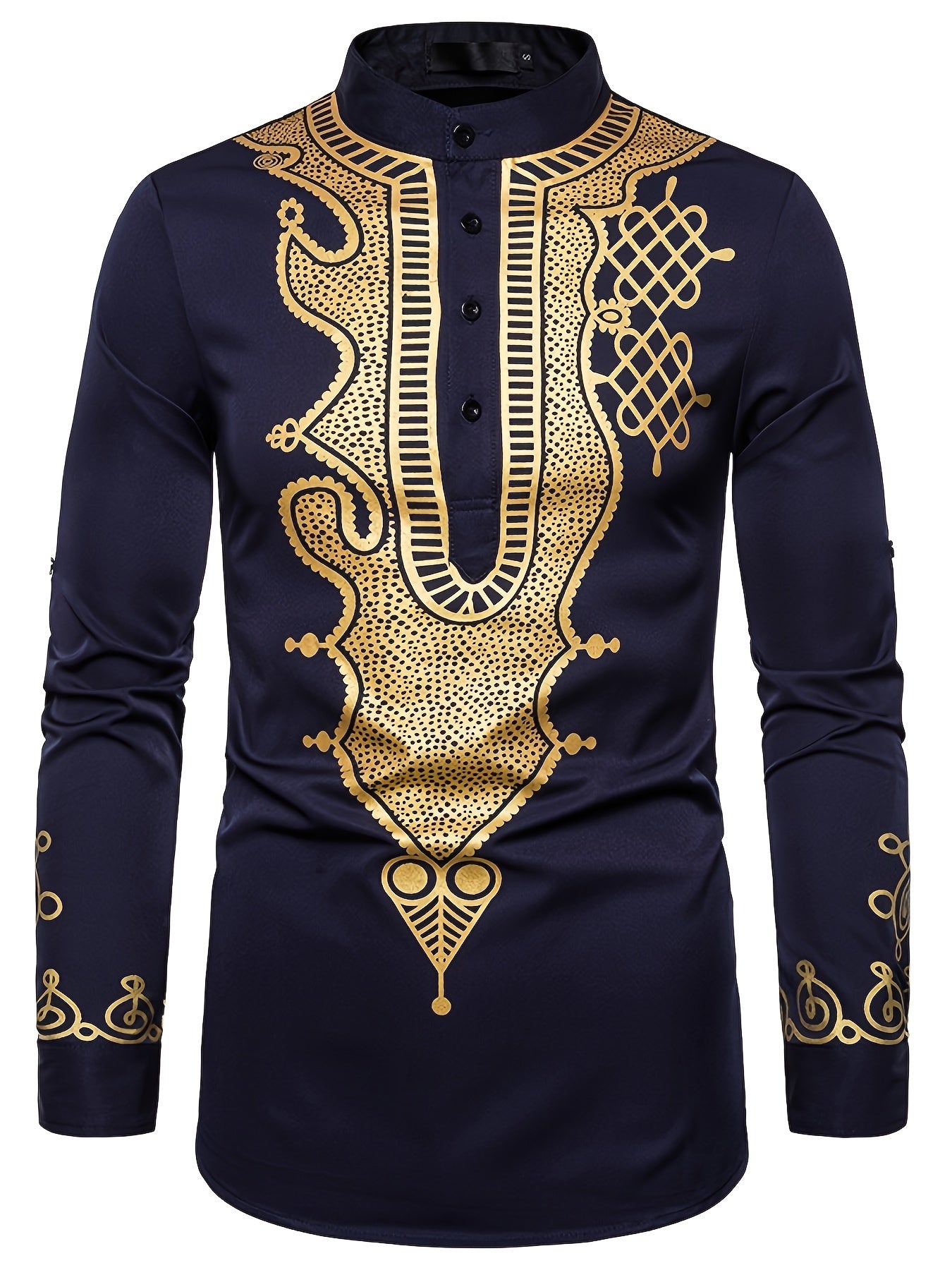 Camisa Masculina Casual E formal Com Detalhe Dourado Mangas Longas