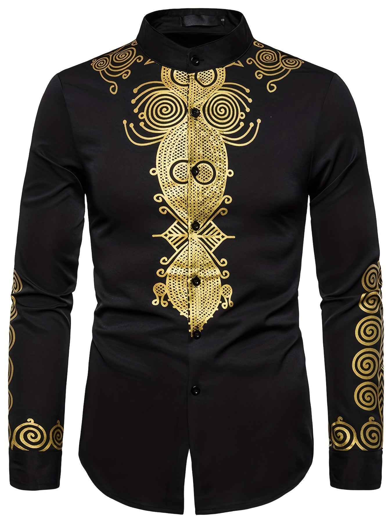 Camisa Masculina Casual E formal Com Detalhe Dourado Mangas Longas