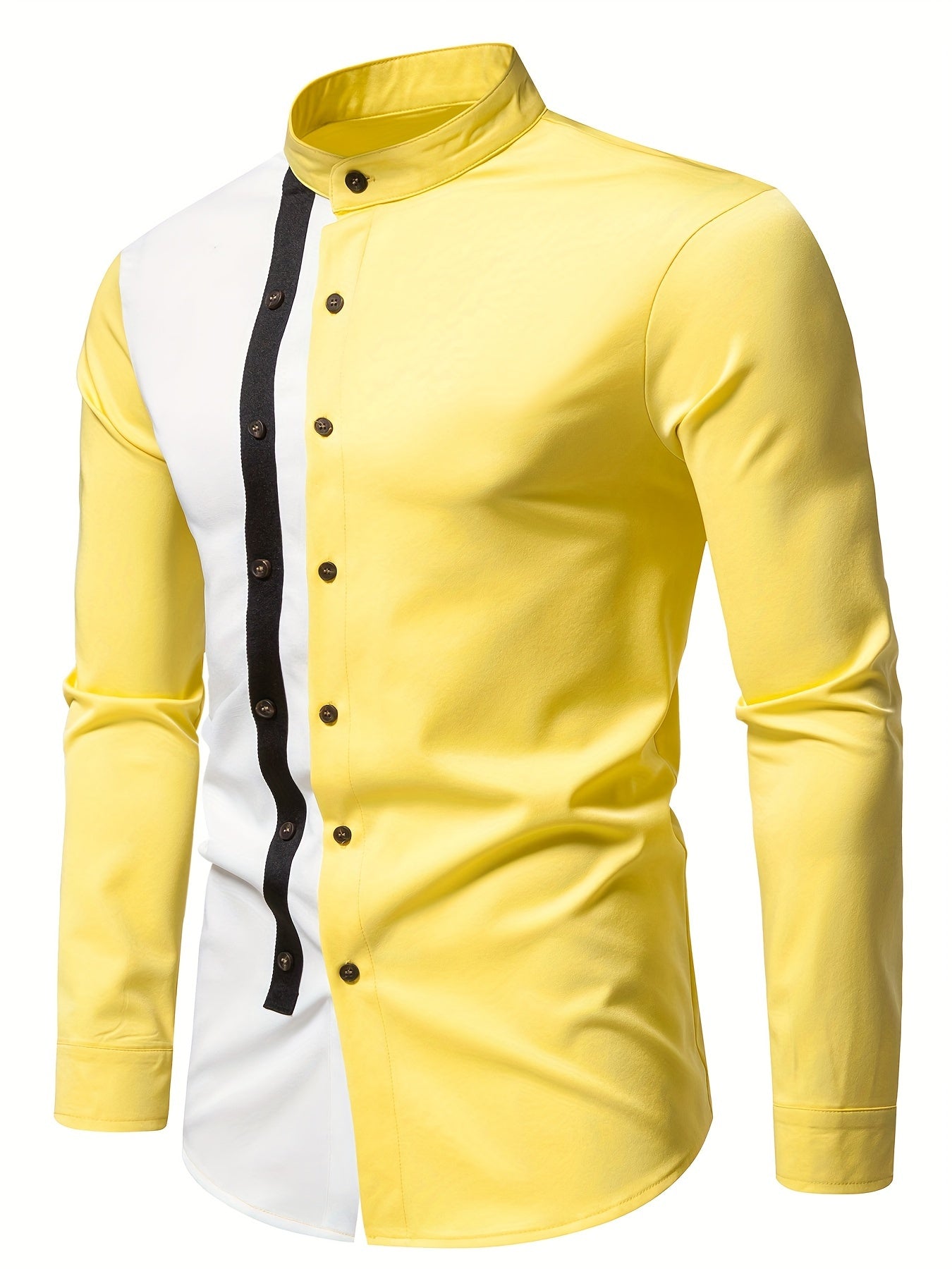 Camisa Masculina Casual Manga Comprida Em Blocos De Cores E Listra