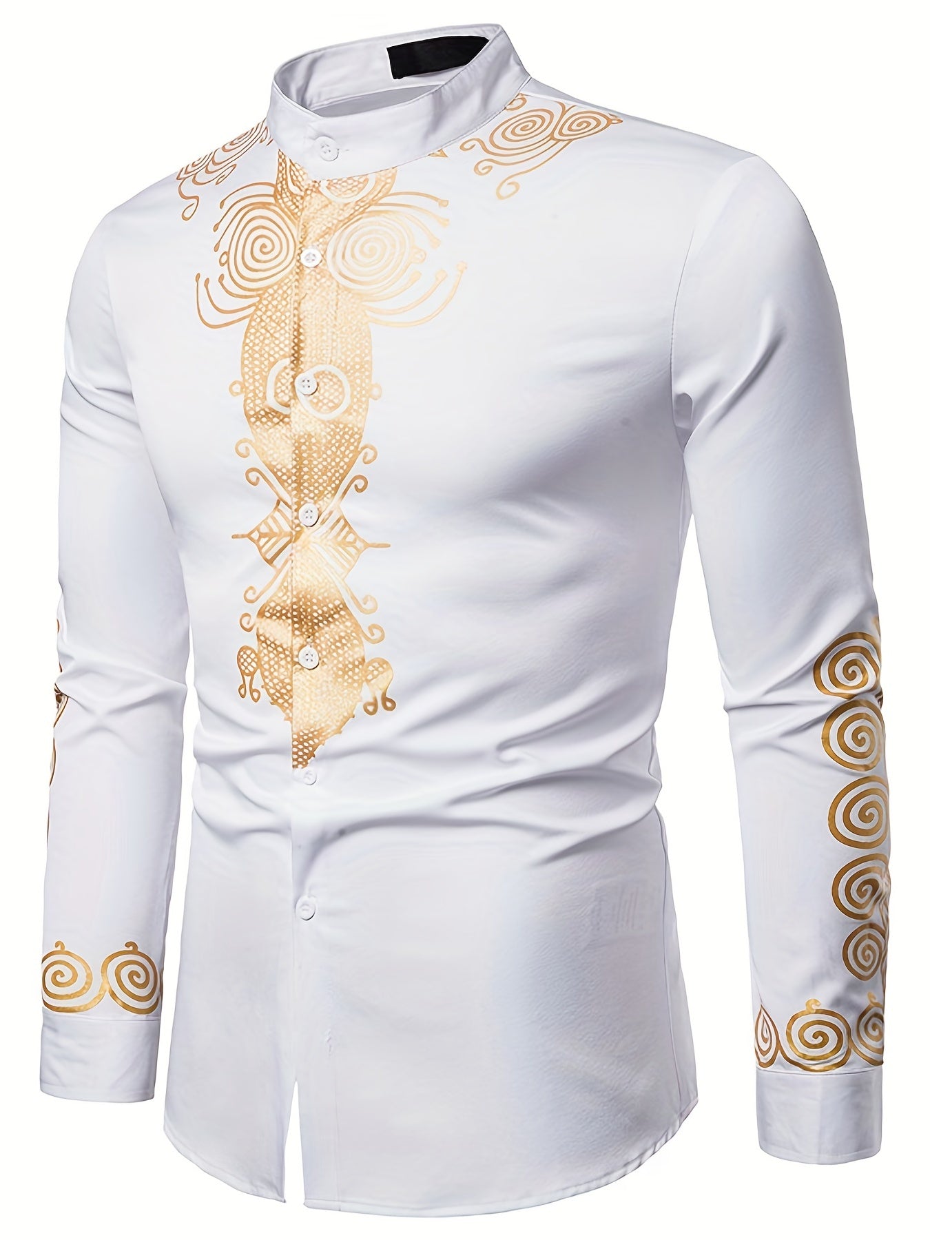 Camisa Masculina Casual E formal Com Detalhe Dourado Mangas Longas