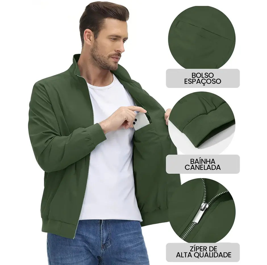 Jaqueta Bomber Masculina com Zíper Impermeável de Inverno