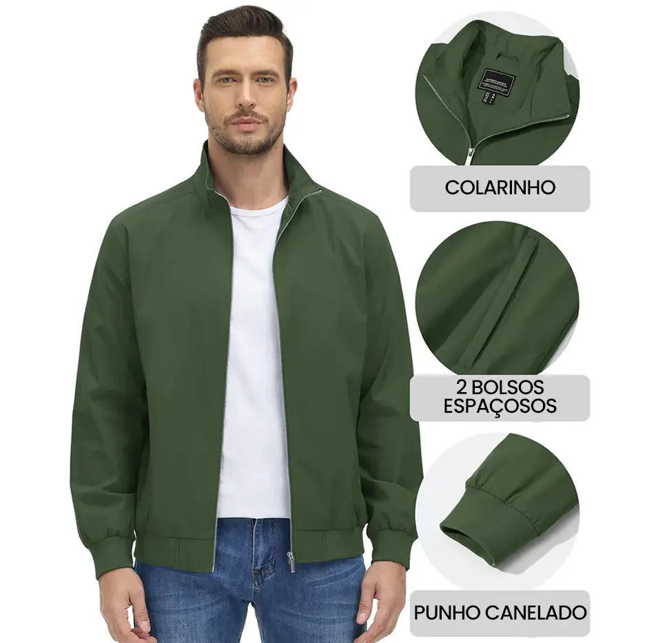 Jaqueta Bomber Masculina com Zíper Impermeável de Inverno