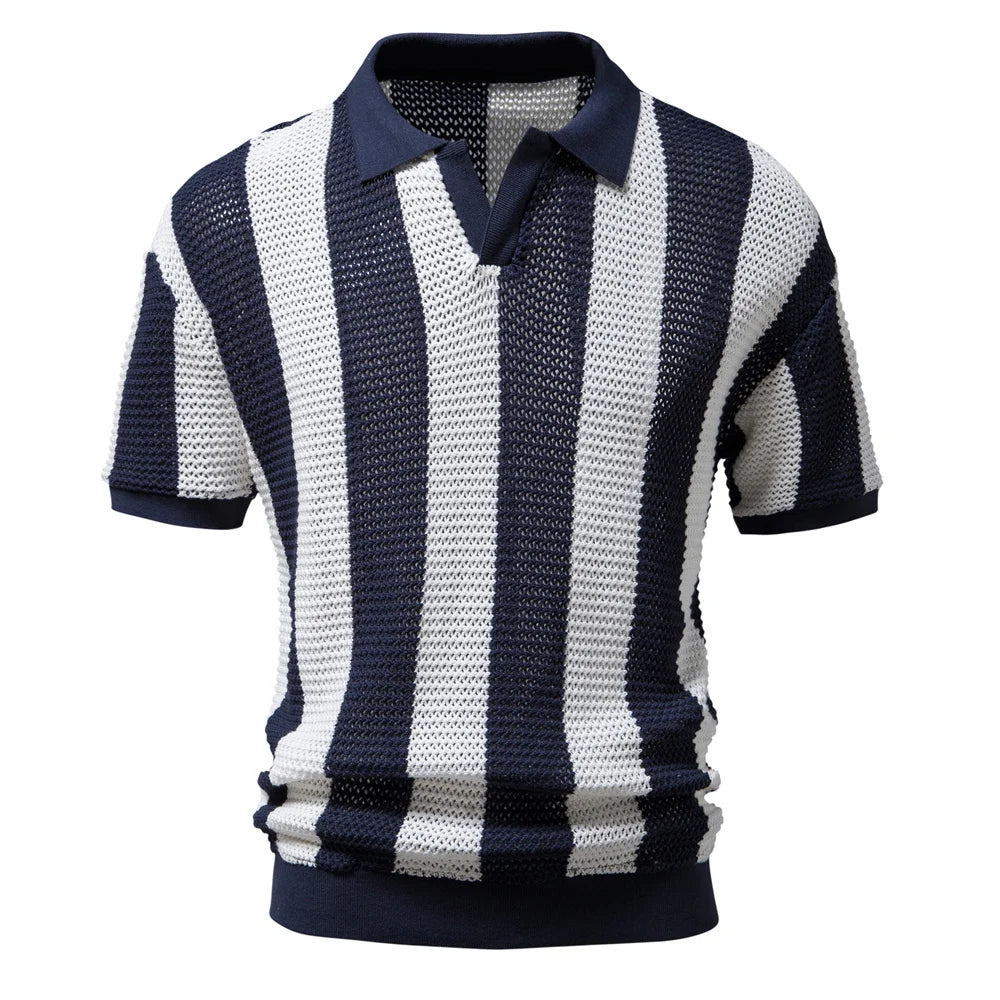 Camisa Gola Polo Masculina de Algodão Listrada