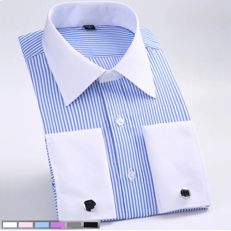 Camisa Azul de Manga Longa Masculina de Punho Francês - Terrazo