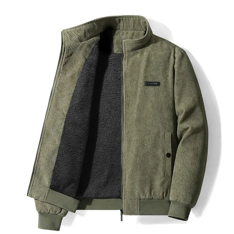 Jaqueta Verde Casual de Inverno Masculina Peluciada Manga Longa