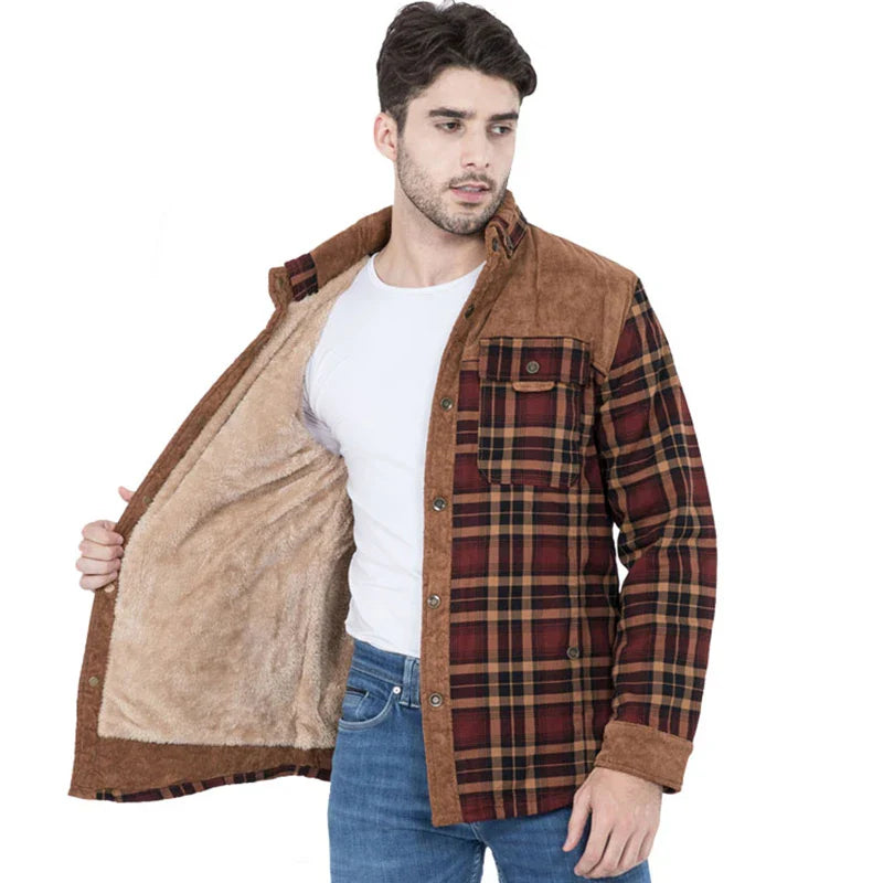 Jaqueta Masculina Xadrez Para Inverno com Forro de Lã