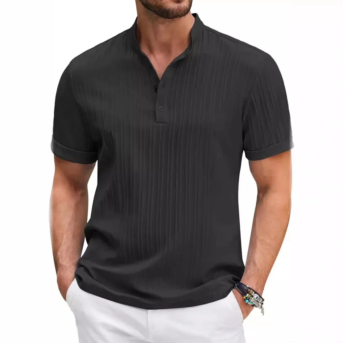 Camisa Masculina  Casual Engomada  Manga Curta  De Qualidade