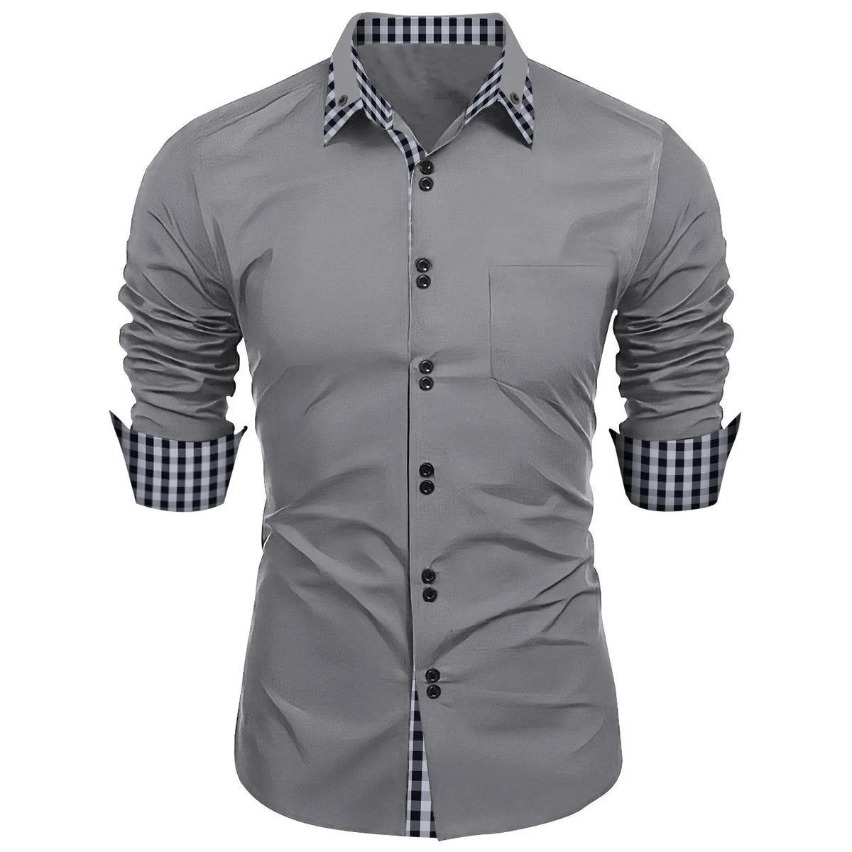 Camisa Masculina Formal Com Estampa Em Xadrez Manga  Comprida