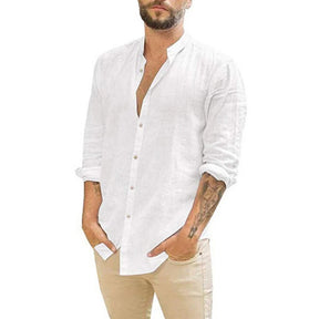 Camisa Masculina De Linho Manga Longa De Botões Tecido Altamente Respirável