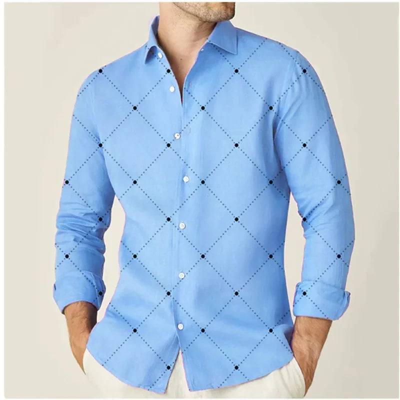 Camisa Masculina Com Mangas Compridas Casual Trabalho  De Botões