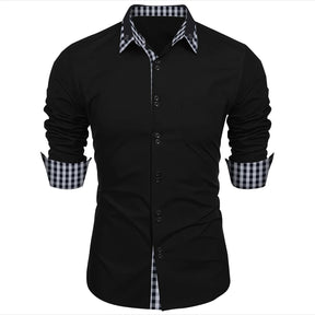 Camisa Masculina Formal Com Estampa Em Xadrez Manga  Comprida