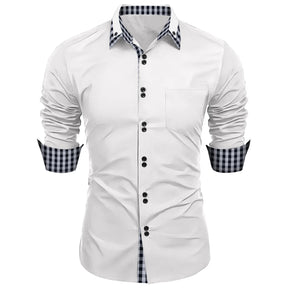 Camisa Masculina Formal Com Estampa Em Xadrez Manga  Comprida