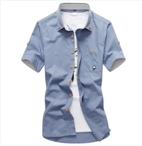 Camisa Casual Social Masculina Manga Curta  Com Bolsos E Botões