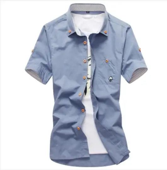 Camisa Casual Social Masculina Manga Curta  Com Bolsos E Botões