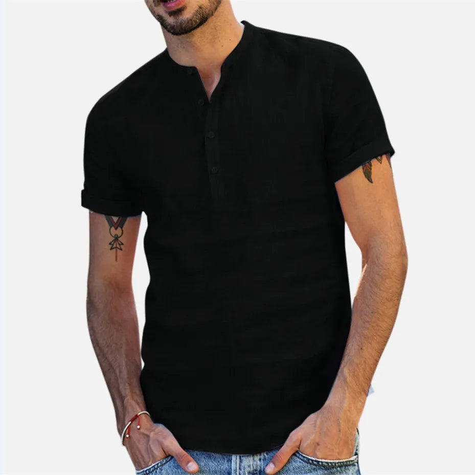 Camisa Masculina Casual Dia À Dia De Linho Tecido Confortável