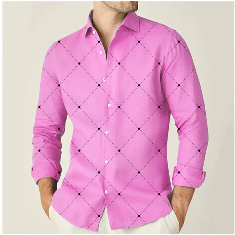 Camisa Masculina Com Mangas Compridas Casual Trabalho  De Botões