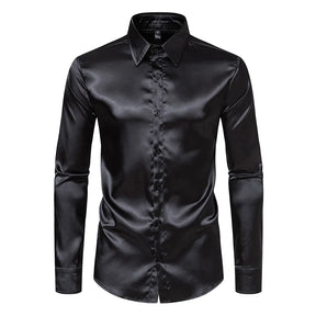 Camisa Masculina Manga Comprida Seda Cetim Casual