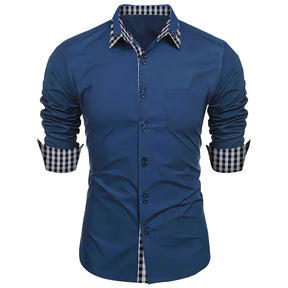 Camisa Masculina Formal Com Estampa Em Xadrez Manga  Comprida