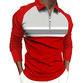 Camisa Masculina Gola Polo Com Listras Manga Comprida