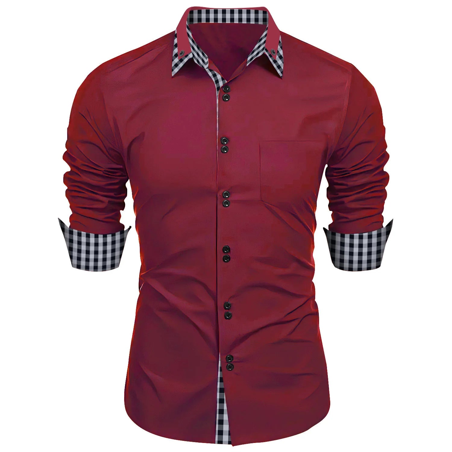 Camisa Masculina Formal Com Estampa Em Xadrez Manga  Comprida