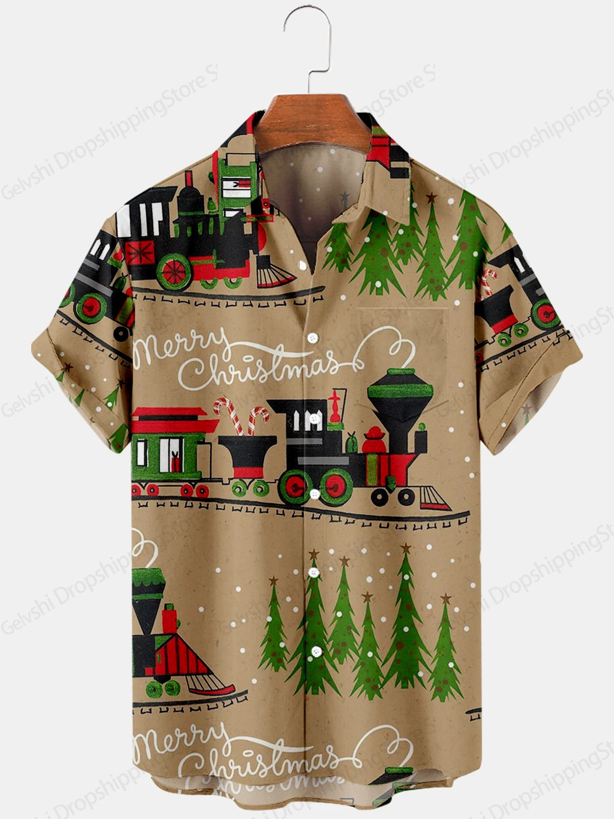 Camisa Masculina Estampa De Natal Manga Curta