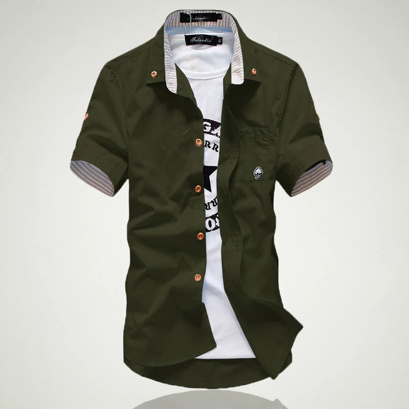 Camisa Casual Social Masculina Manga Curta  Com Bolsos E Botões