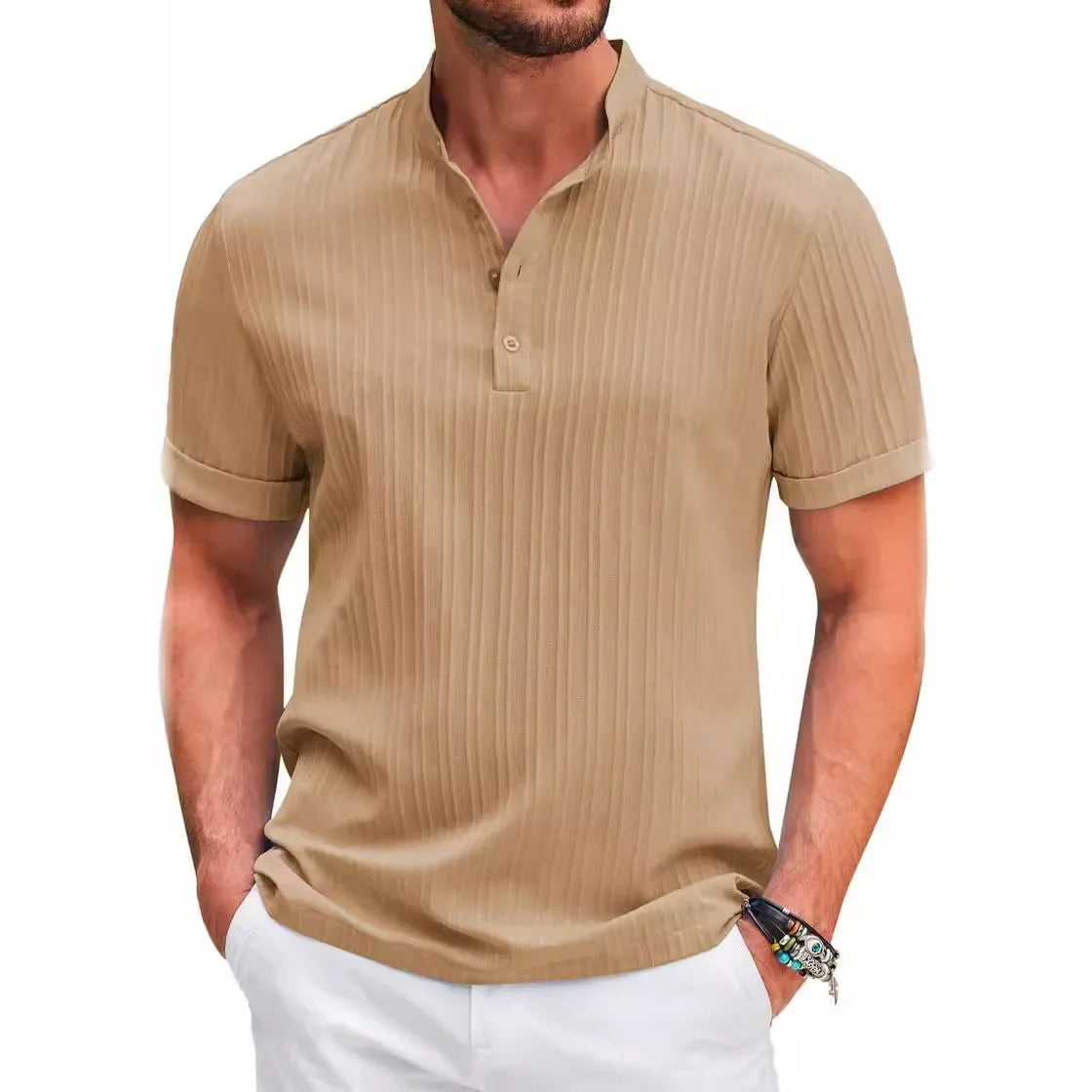 Camisa Masculina  Casual Engomada  Manga Curta  De Qualidade