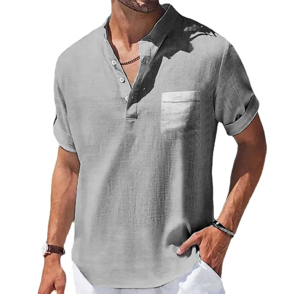 Camisa Masculina Casual Com Botões E Bolso Único