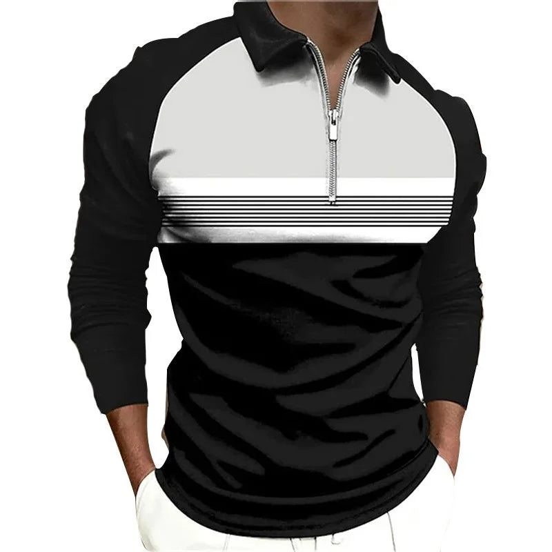 Camisa Masculina Gola Polo Com Listras Manga Comprida