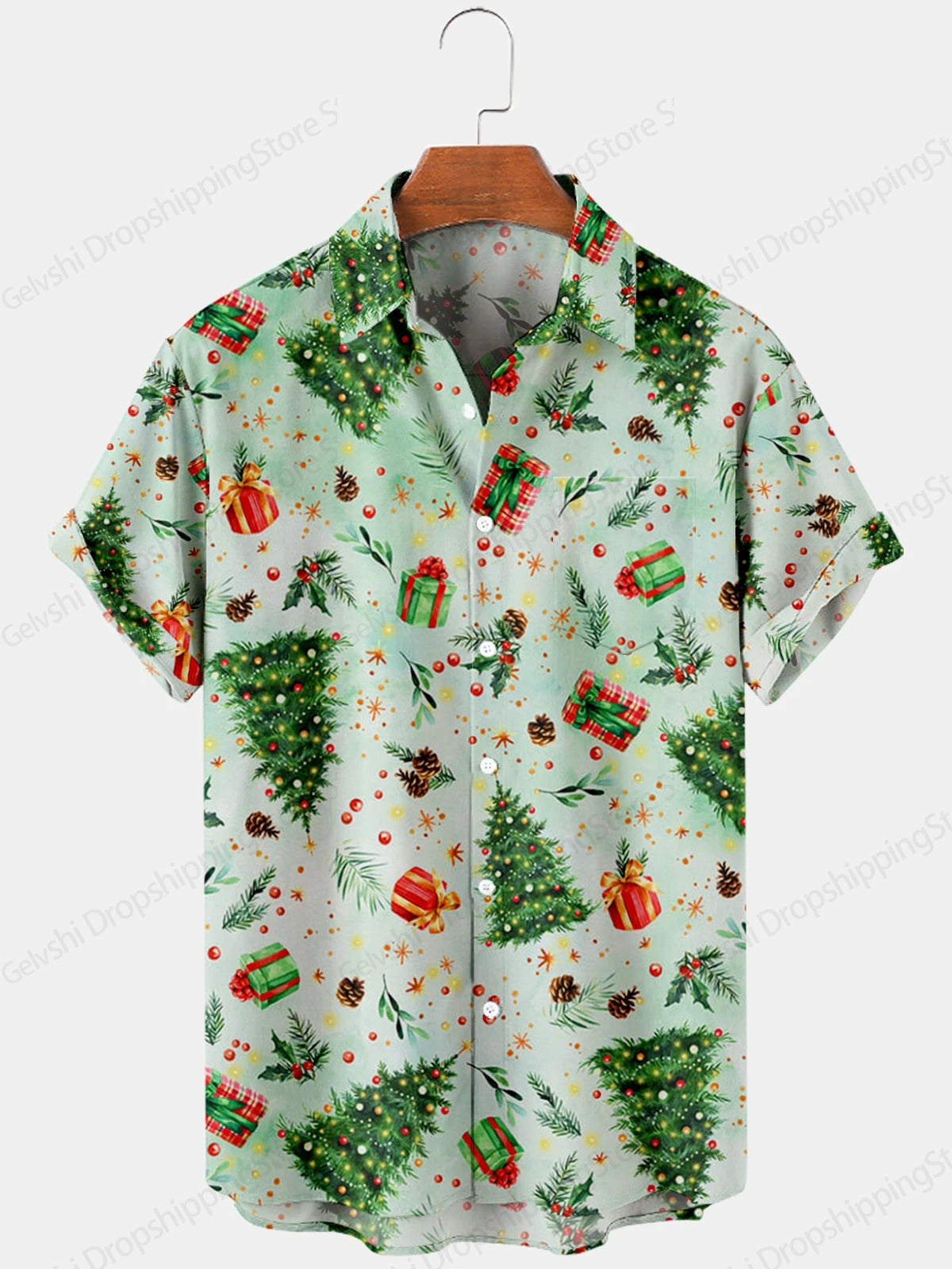 Camisa Masculina Estampa De Natal Manga Curta