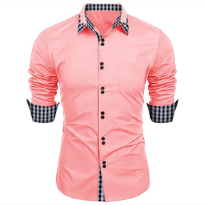 Camisa Masculina Formal Com Estampa Em Xadrez Manga  Comprida