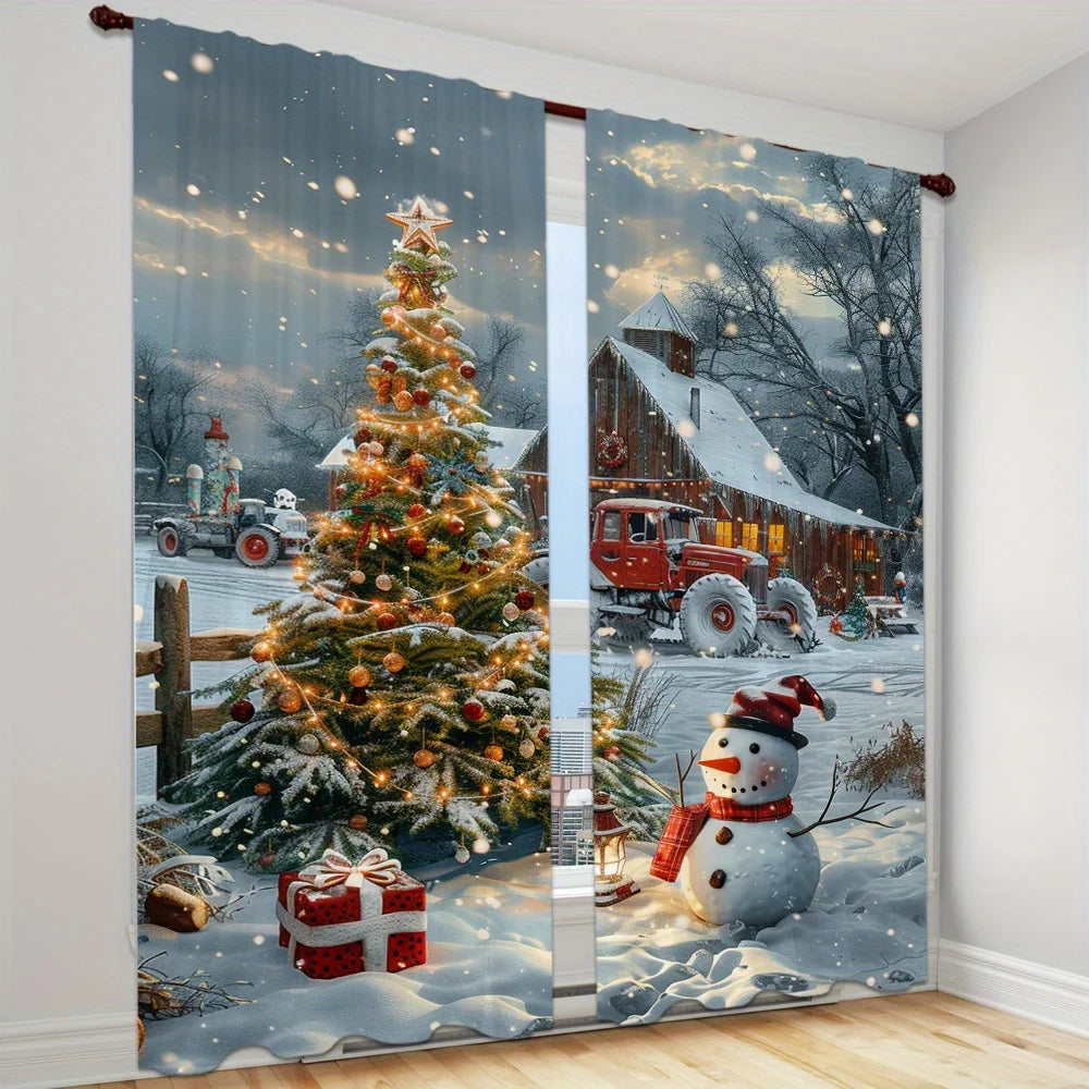 Natal Cortinas Blackout  Estampas De Natal Para Decoração Natalina 2Pcs