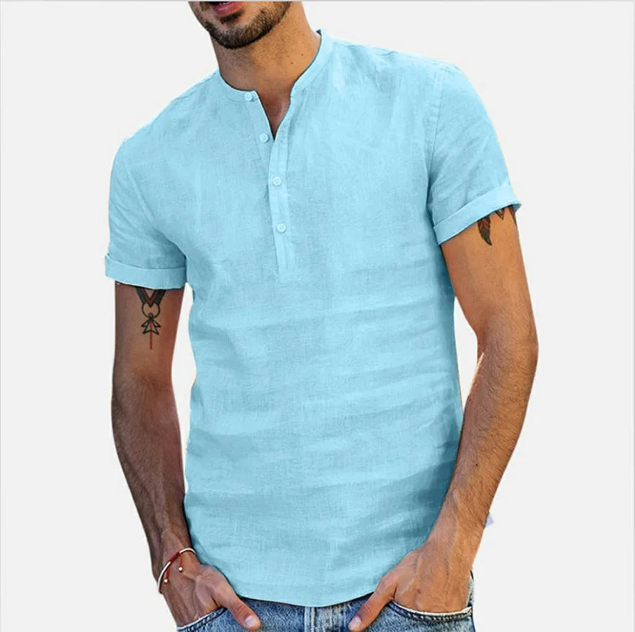 Camisa Masculina Casual Dia À Dia De Linho Tecido Confortável