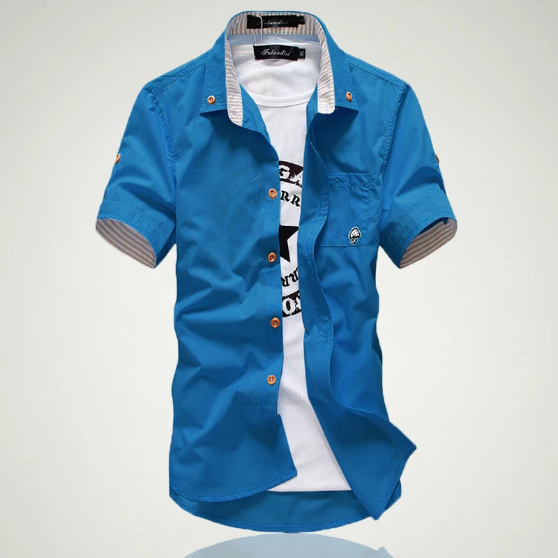 Camisa Casual Social Masculina Manga Curta  Com Bolsos E Botões